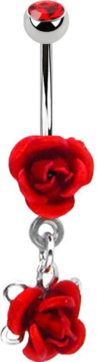 Star Piercing Banane silber mit Anhänger Blume rot (Chirurgenstahl 316L, ohne Messing)