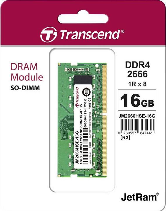 Produktbild Transcend JetRAM DDR4 (1 x 16GB, 2666 MHz, DDR4-RAM, SO-DIMM)