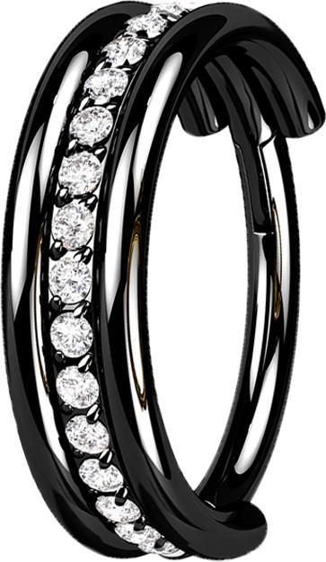 Produktbild Star Piercing Micro Segmentring klappbar schwarz drei Ringe reihe Kristalle (ohne Messing, Titan G23)