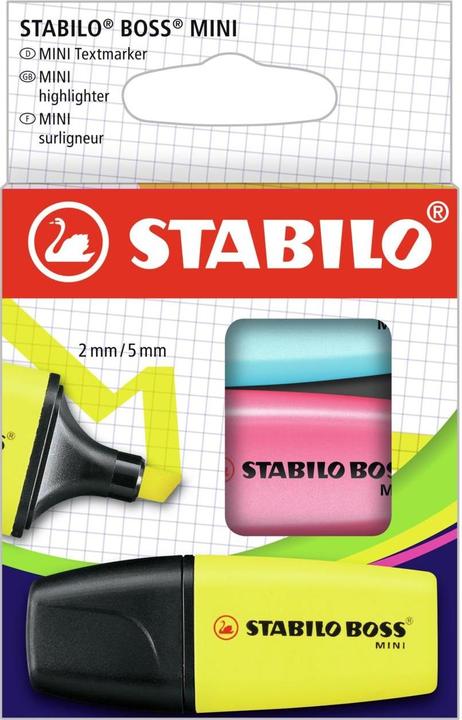 STABILO Surligneur BOSS MINI (Jaune, Pink, Bleu, 5 mm, 3 x)