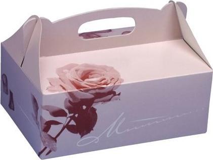 Produktbild Papstar Gebäck-Karton mit Tragegriff, 200 x 130 x 90 mm aus Pappe, Materialstärke: 350 g/qm, Farbe: rosé (20 x)