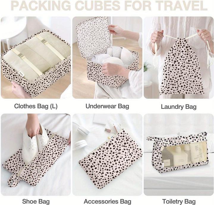 Actual product image Only-Bags.Store 8pcs, Cow Print and Leopard Print Packing Cubes Luggage Packing Organiser, Travel Accessories