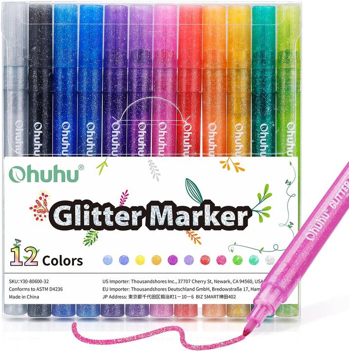 Ohuhu Glitzer Metallic Marker (12 Stk.) (Rame, Bronzo, Oro, Argento, Multicolore, 2 mm, 12 x)