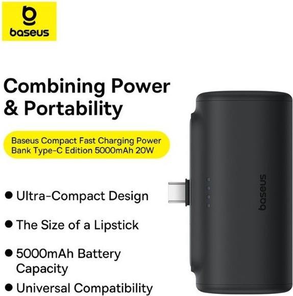 Produktbild Baseus Compact Series Fast Charging USB-C Powerbank 20W (5000 mAh, 20 W, 18 Wh)