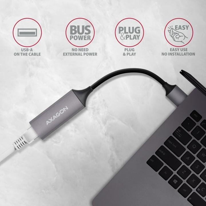 Actual product image Axagon ADE-TR Gigabit Ethernet 10/100/1000 Adapter - USB 3.1 Type A, Titanium Gray (USB 3.1, RJ45 (1x))