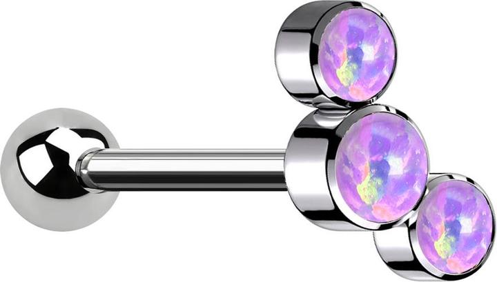 Star Piercing Micro Barbell Innengewinde silber mit Kugel und drei Opale violett (Titan G23, ohne Messing)