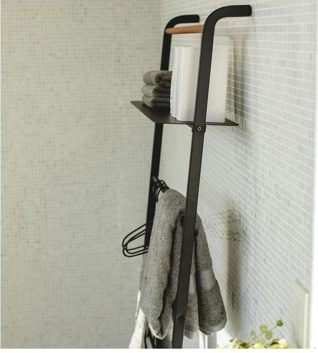 Actual product image Yamazaki Leaning clothes ladder with TOWER shelf
