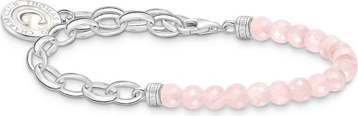 Immagine prodotto Thomas Sabo Bracciale Charm Member con perline di quarzo rosa e moneta Charmista d'argento (17 cm, Argento 925, Smalto)