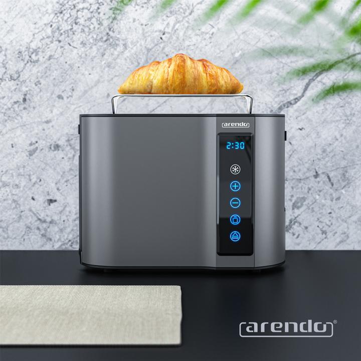 Produktbild Arendo Toaster Edelstahl 2 Scheiben Kurzschlitz, Display mit Restzeitanzeige, Touchpanel, Brötchenaufsatz