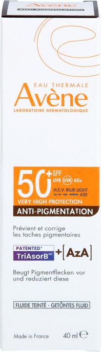 Actual product image Avène Anti-Pigmentation getöntes Fluid LSF 50+ für empfindliche Haut, 40 ml Lösung (Sun cream face, SPF 50+, 40 ml)