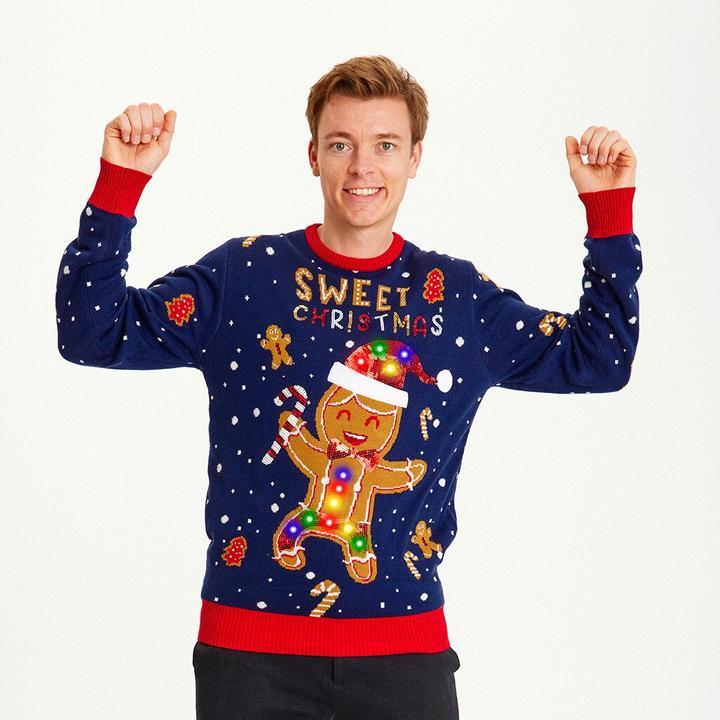 Christmas Sweats Cute Cookie Man LED Sweater