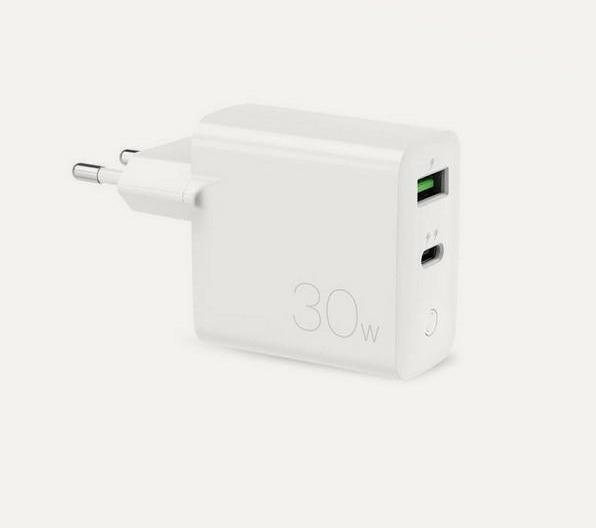 Actual product image Puro Mini travel charger USB-A - USB-C, with data transfer, 30 W, white (30 W)