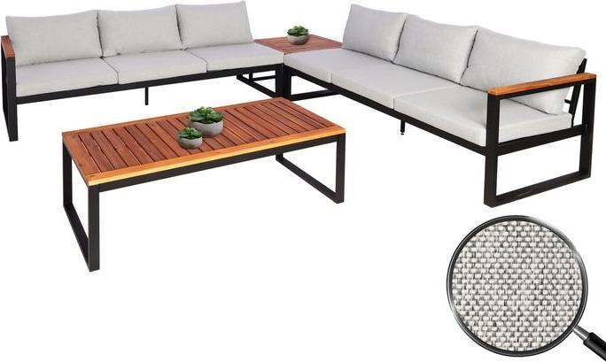 Produktbild Mendler Garten-Garnitur HWC-L26, Metall Akazie Holz, hellgrau