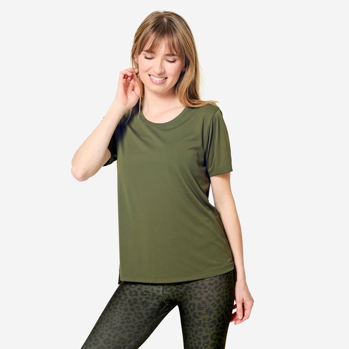 Image du produit Domyos T-shirt fitness manches courtes femme, vert kaki (M)