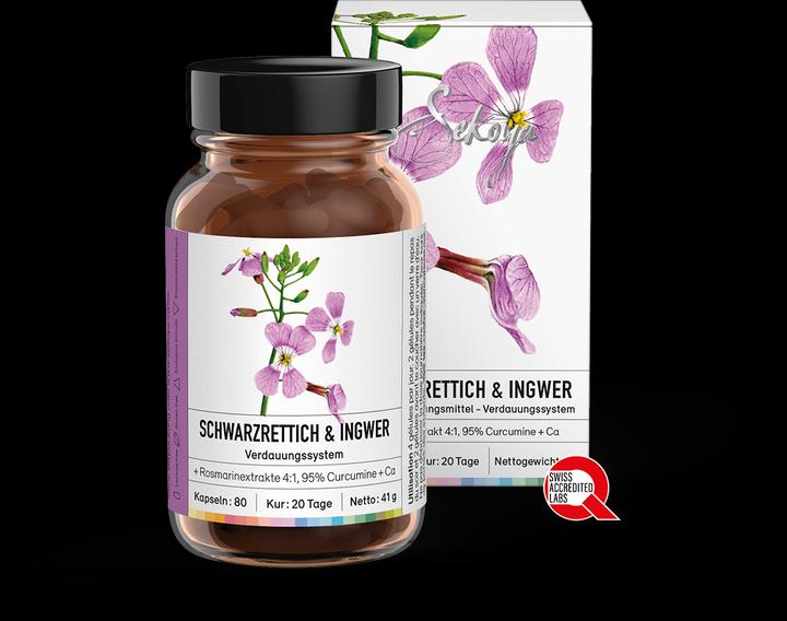 Sekoya Schwarzer Rettich & Ingwer | Leberentgiftung (80 Stück, Kapseln)