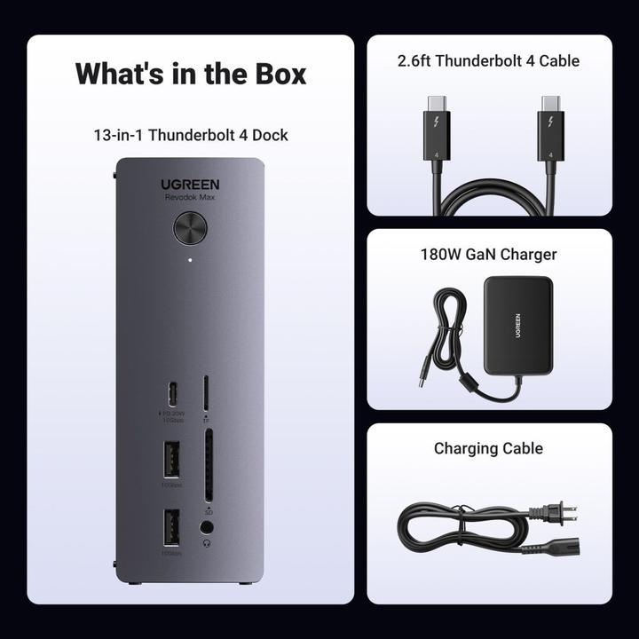 Produktbild Ugreen U710 13in1 Docking Station 2x Thunderbolt 4 / 4x USB-A / DP / RJ45 / SD TF Reader / USB-C / 3 (USB-C, 13 Ports)