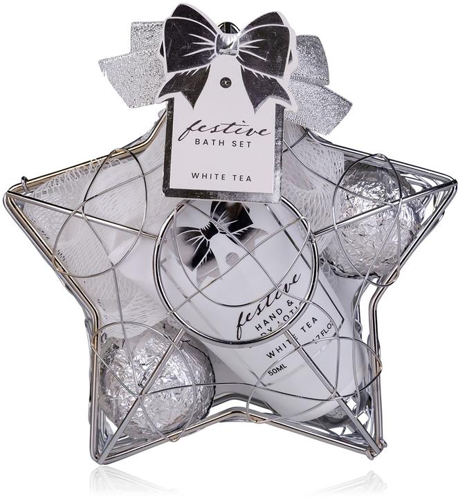 Immagine prodotto Accentra Set da bagno FESTIVE in cestino di filo metallico a forma di stella, include 50 ml di lozione per (Set per la cura del corpo)