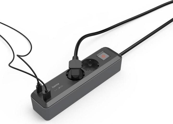 Actual product image Hama Power strip, 2-way, USB-C/A 65W, PD, switch, 1.4 m, black/grey (2 x, CEE 7/3, 1.40 m)