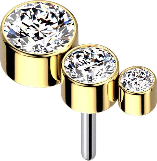 Star Piercing Threadless vergoldet absteigend drei Kristalle silber (ohne Messing, Titan G23)