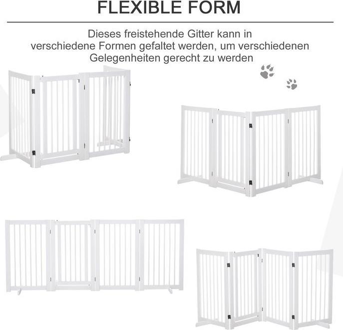 Produktbild Swisshandel24 Absperrgitter Hunde 91 cm Schutzgitter aus Holz Freistehendes Hundegitter mit Tür faltbar mit 2 Stüt