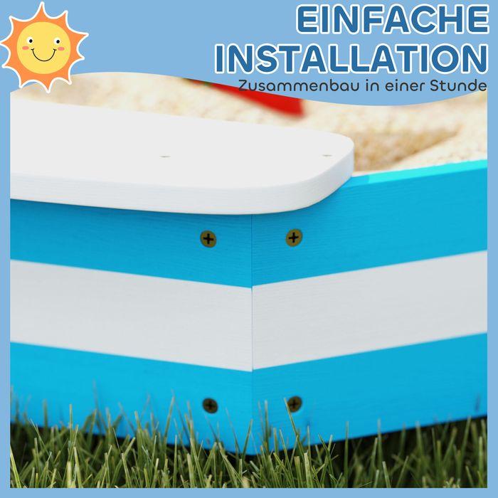 Actual product image Swisshandel24 Sandkasten 133 x 108 cm Sandkiste aus Holz Sandbox mit Sitzbank Blau