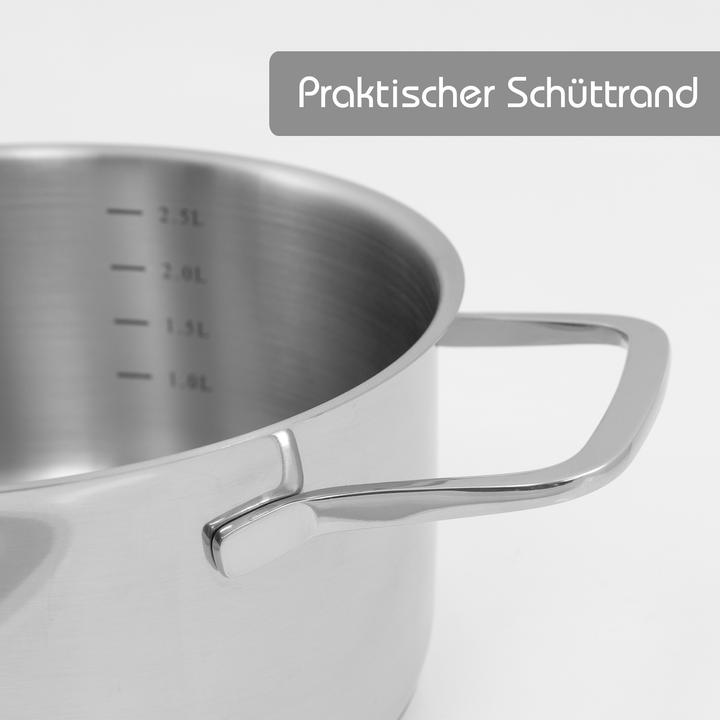 Produktbild Kopf Topfset Jara aus Edelstahl, Induktion, Kochtopfset mit praktischem Abgiessrand, 9-teilig (24 cm, Kochtopf, Edelstahl)