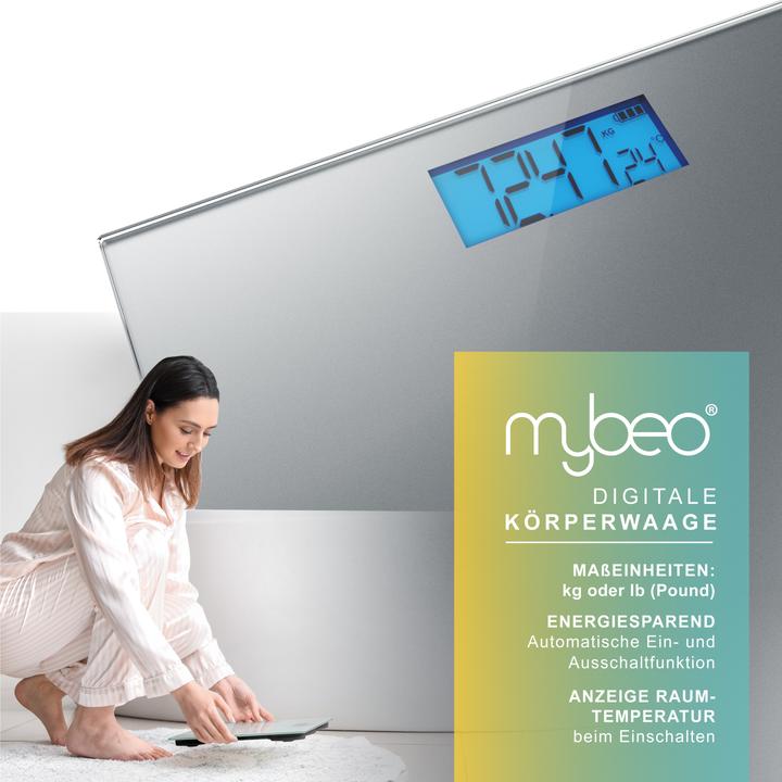 Produktbild Mybeo Digitale Waage für Personen, grosse Trittfläche aus 6mm Sicherheitsglas, Personenwaage, Digitalwaage (180 kg)