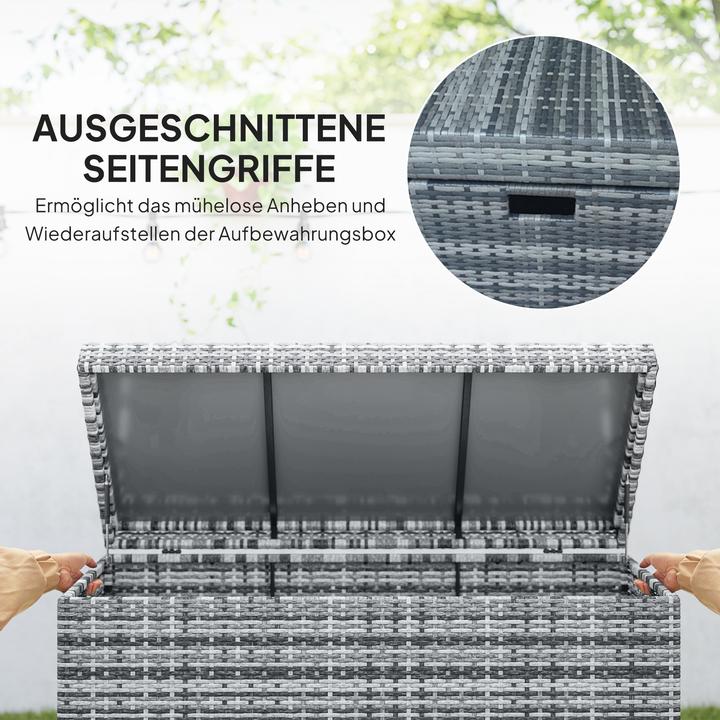 Produktbild Outsunny Rattan Auflagenbox Stahl, PE-Rattan Dunkelgrau