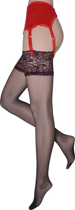 Image du produit Levee Satin Sheers Bas porte-jarretelles, couleur 601 noir-rouge, taille 40-42 (20 DEN, 40 - 42)