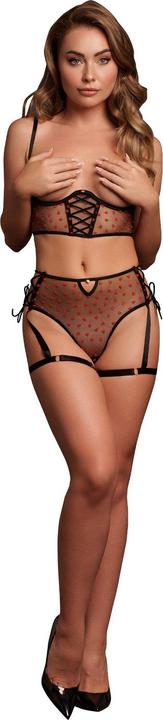 Le Désir Two Piece Set with Underwired Open-Cup Bra and Panty with Laced Up Details - Plus Size - Black (Plus Size)