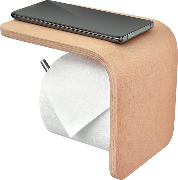 Image du produit Well Care Porte-rouleau de papier toilette en bois naturel avec étagère