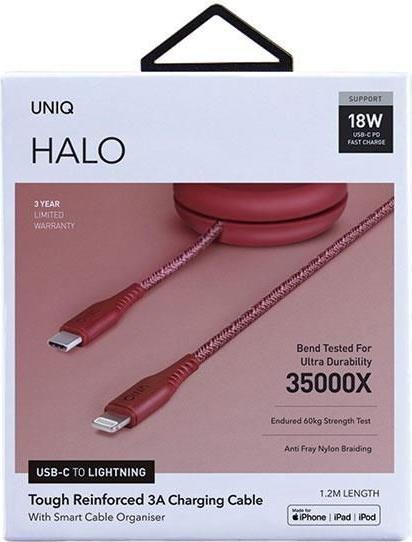 Immagine prodotto Uniq Cavo MFI Halo USB-C - Lightning 18W, nylon estraibile 1,2 m rosso (1.20 m, USB 2.0, 18 W)