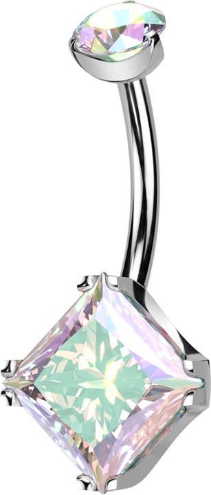 Hollywood Body Jewelry Banane Innengewinde silber runder Kristall multicolor gefasst und quadrat Kristall multicolor gefass (Titan G23, ohne Messing)