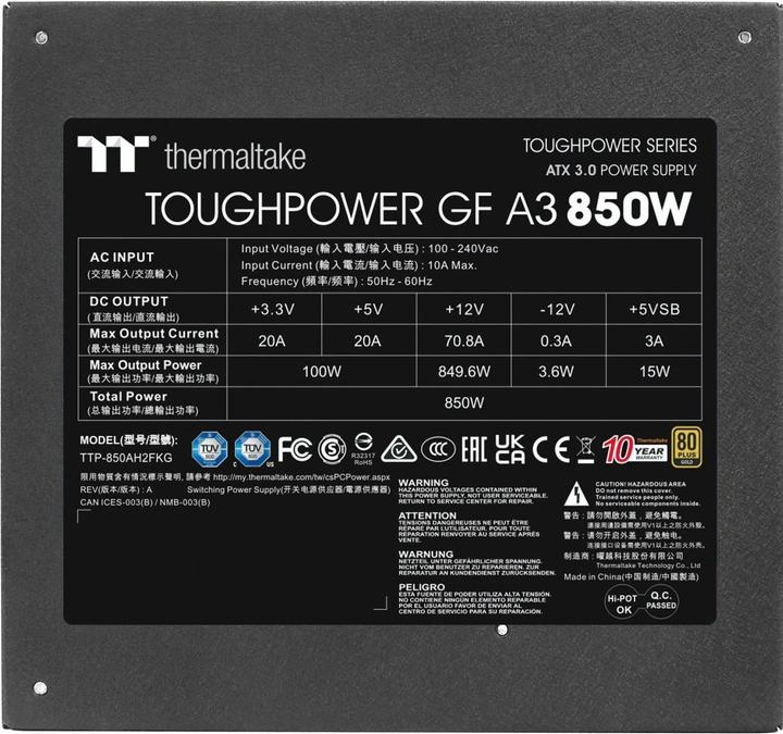 Actual product image Thermaltake Tt GF A3 850W ATX30 PS-TPD-0850FNFAGE-H (850 W)