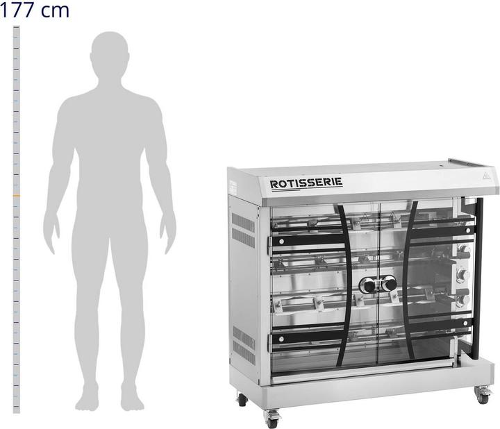 Produktbild Royal Catering Elektrischer Hähnchengrill 4 Spiesse mit Beleuchtung und Rädern 32 kg 8000 W