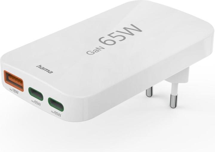 Produktbild Hama Schnellladegerät, 2x USB-C, 1x USB-A, flaches Mini-Ladegerät, PD, 65 W, WS (65 W)