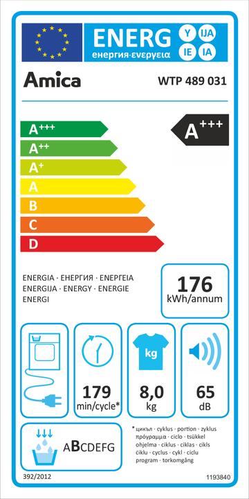 Energie-Label Amica Wärmepumpentrockner (8 kg, Rechts)