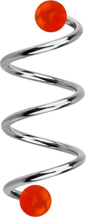 Star Piercing Micro Spirale silber mit zwei Kugeln rot transparent (Chirurgenstahl 316L)