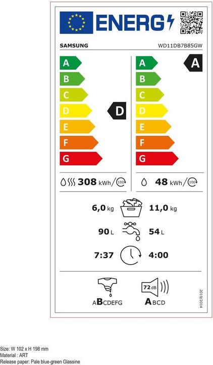 Label énergétique Samsung Waschtrockner WD7400