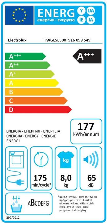 Energie-Label Electrolux TWGL5E500 (8 kg, Wechselbar)