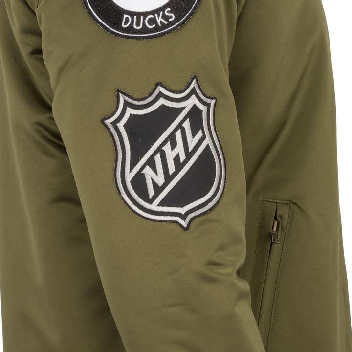 Actual product image Mitchell & Ness M&N Satin Bomber Jacket - PATCHES Anaheim Ducks olive - L (L)