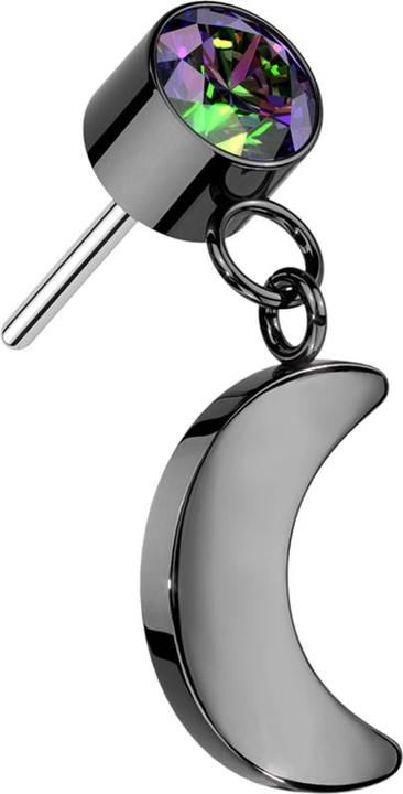 Image du produit Star Piercing Threadless cylindre noir cristal sombre multicolore pendentif lune noire (Titane G23, sans laiton)