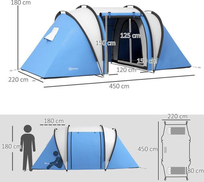 Produktbild Swisshandel24 Campingzelt für 4-5 Personen leicht wasserabweisend Familienzelt mit 3 Zimmer, 3000mm WS (Tunnelzelt, 4 Personen)