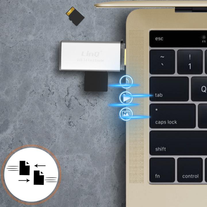 Actual product image LinQ USB 3.0 card reader adapter SD / Micro-SD memory cards, - Grey (USB 3.0)