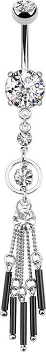 Star Piercing Banane silber mit Anhänger Ketten und schwarzen balken (Chirurgenstahl 316L, ohne Messing)