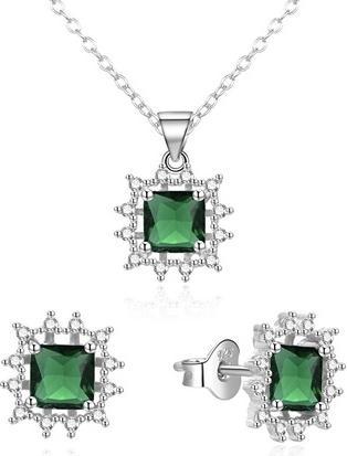 Agato Charming Silver Zirconia Jewelry Set AGSET363R-GR (Necklace. Pendant. Earrings)