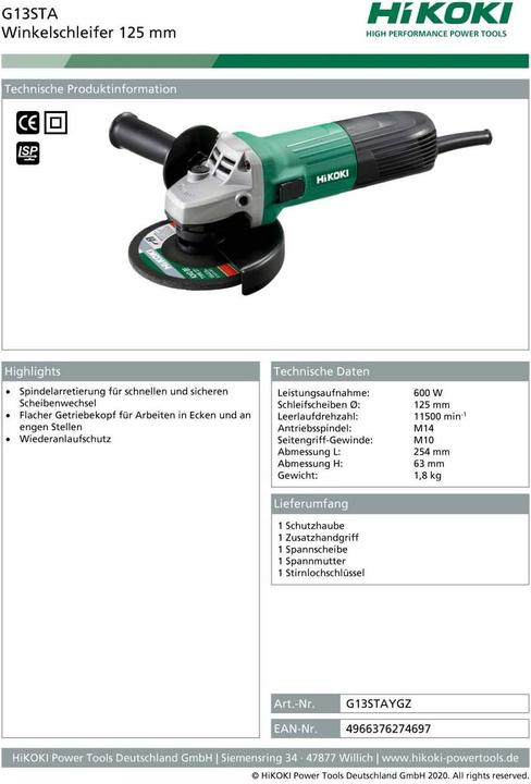 Immagine prodotto Hikoki Smerigliatrici angolari (125 mm)
