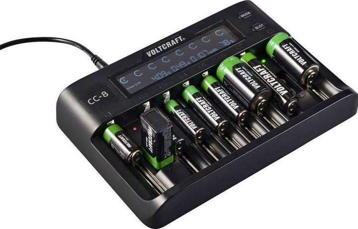 Actual product image Voltcraft CC-8 Round Cell Charger (1 pcs., 10340, 14500, 16340, 17500, 18490, 18500, 18650, 21700, 22650, 26500, 26650, Sub-C, A, 9V Block, AA, AAA, Chargers without battery)