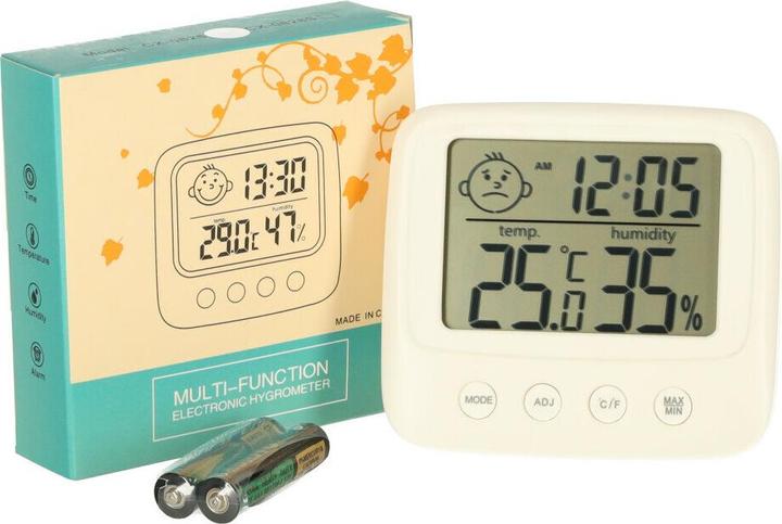 Produktbild Ikonka Hygrometer Uhr Raumthermometer Luftfeuchtigkeitsmesser LCD