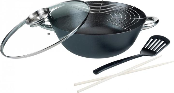 GSW Wok-Set (32 cm, Wok Pfanne, Gusseisen)